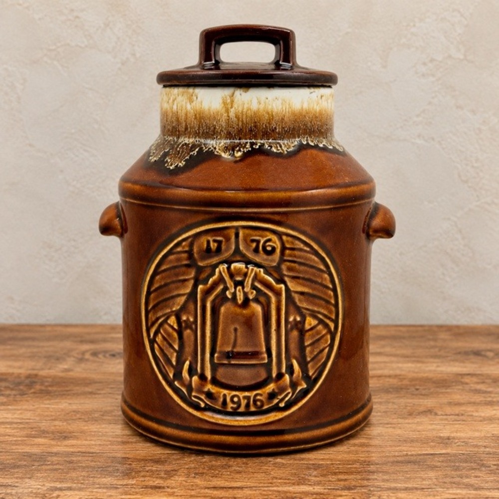 Vintage McCoy 1976 Bicentennial Cookie Jar Brown Drip Liberty Bell USA